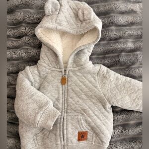Gray Quilted Baby Hoodie with Bear Ears